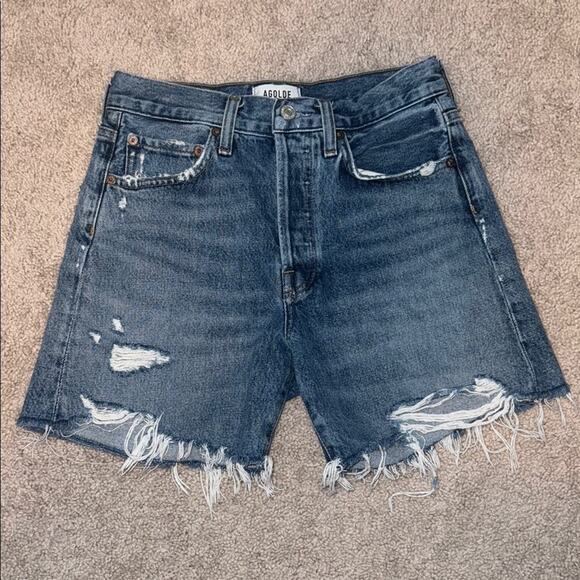 Agolde High Waist Button Fly Distressed Cutt Off Denim Parker Shorts Women's 24 - Picture 4 of 7